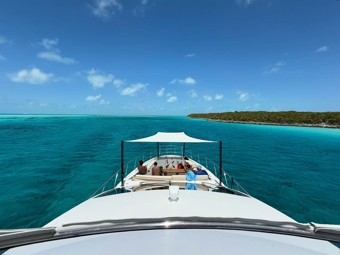 National Canvas sunshade on a yacht bow in the Bahamas