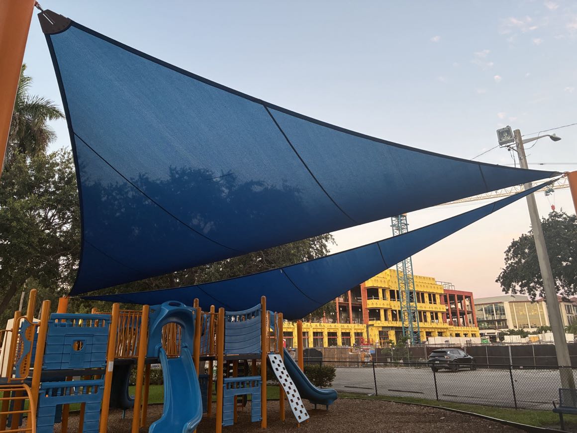 National Canvas Reshade shade sail over a playground in Delray Beach