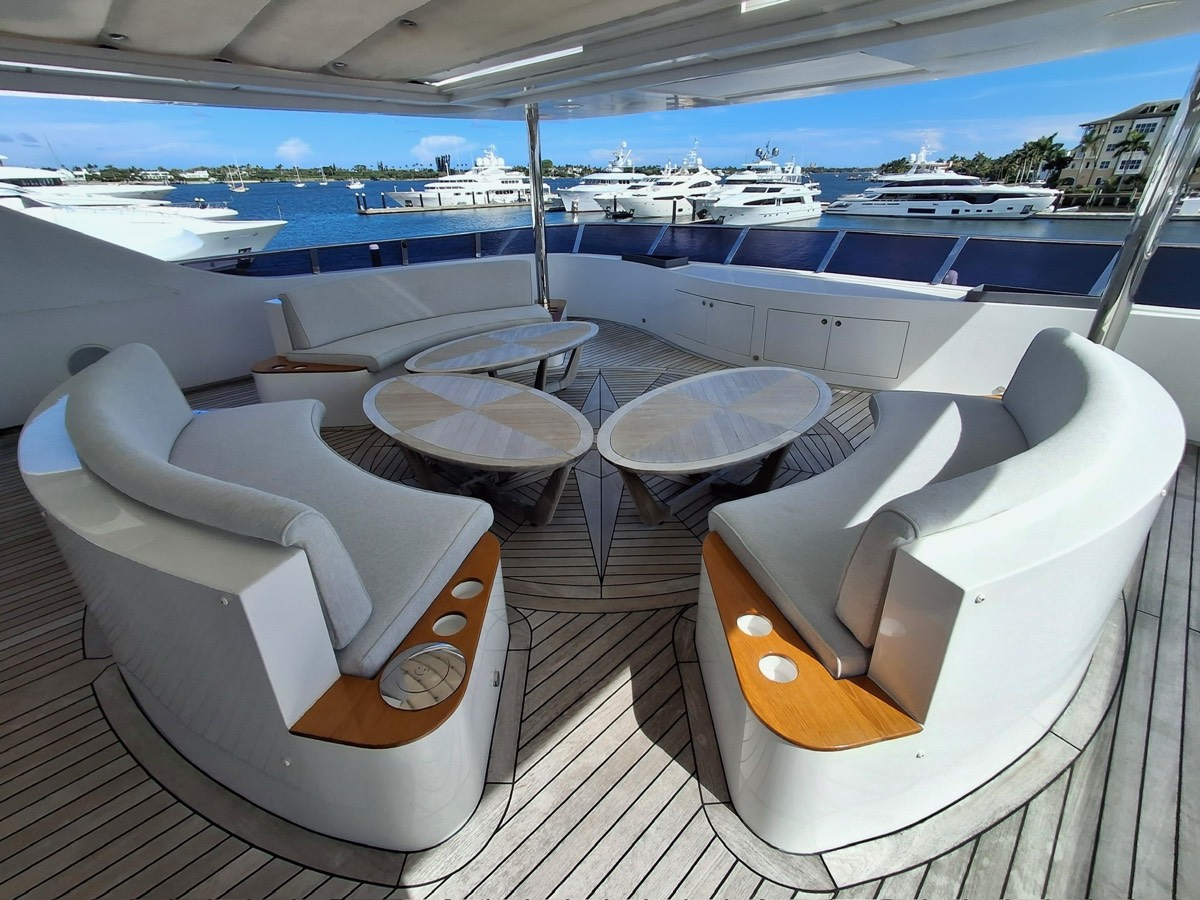 Majesty 142 aft deck seating and dining cushions reupholstered