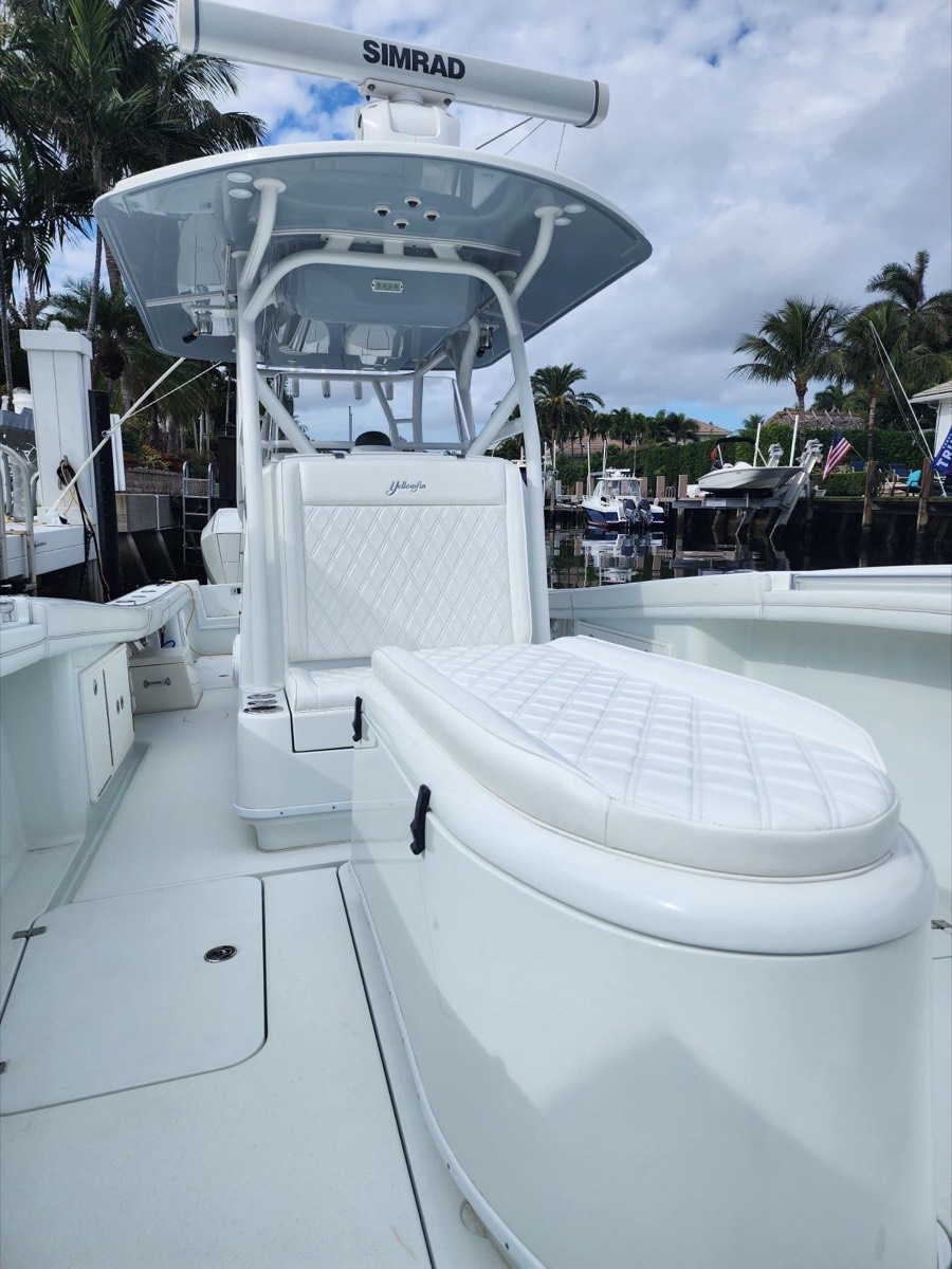 Yellowfin 36 leaning post and console seating after a full upholstery package