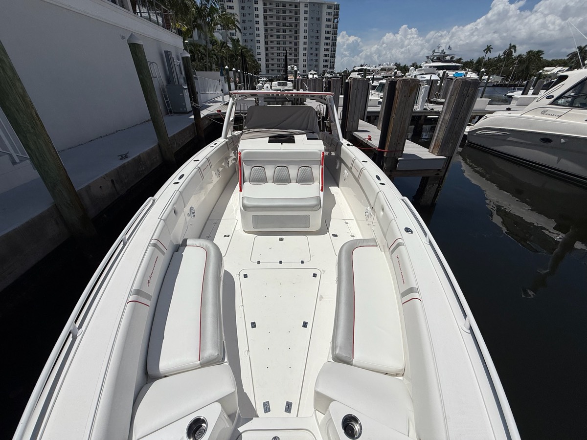 Midnight Express deck after a full boat upholstery package